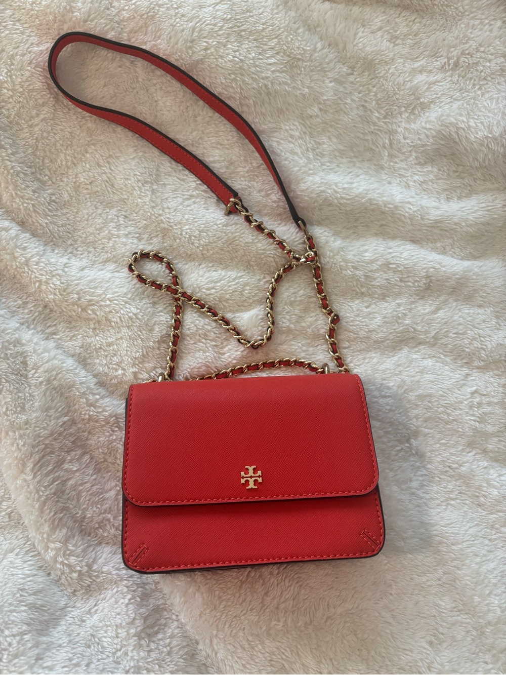 Tory Burch Red Saffiano Leather Chain Crossbody